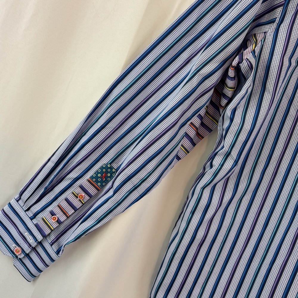 EUC Robert Graham X Collection szL Blue Striped Men's Shirt… - Picture 8 of 10